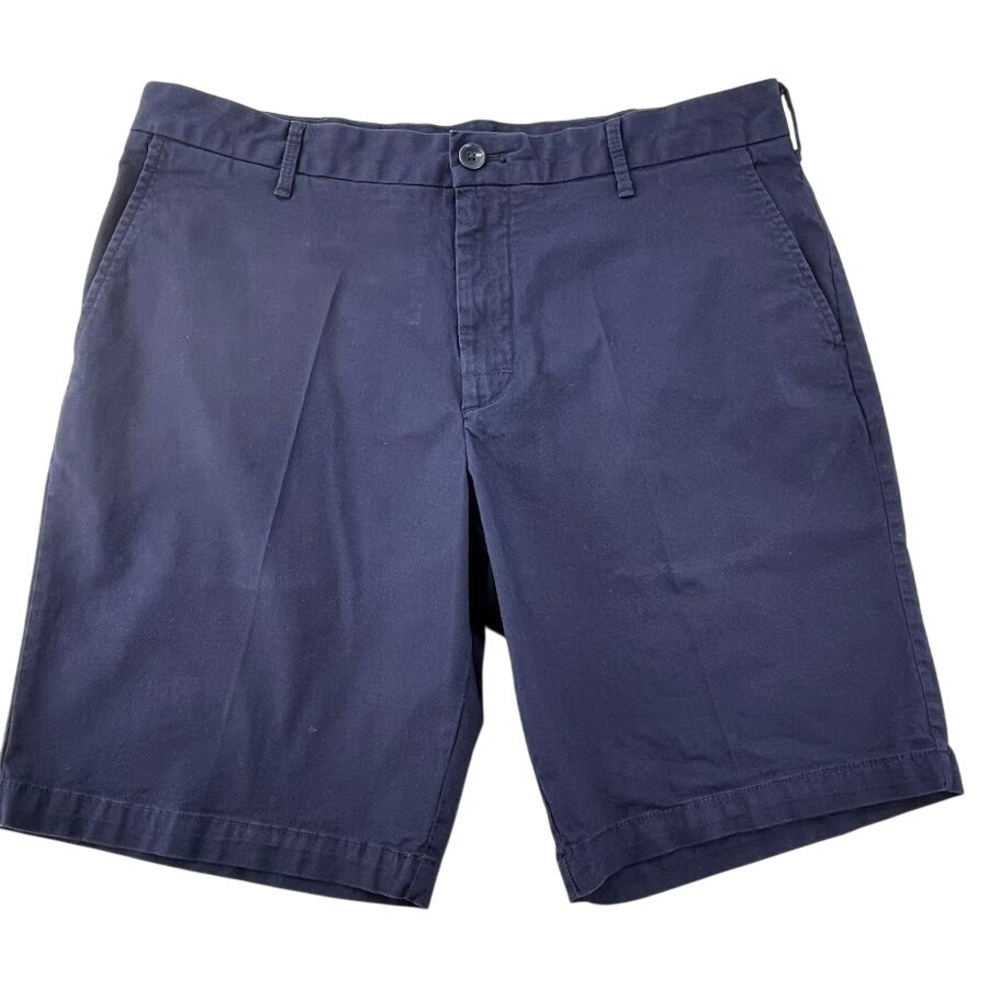 IZOD Chino Shorts Mens 34 Navy Blue Flat Front Cotton Blend Stretch‎